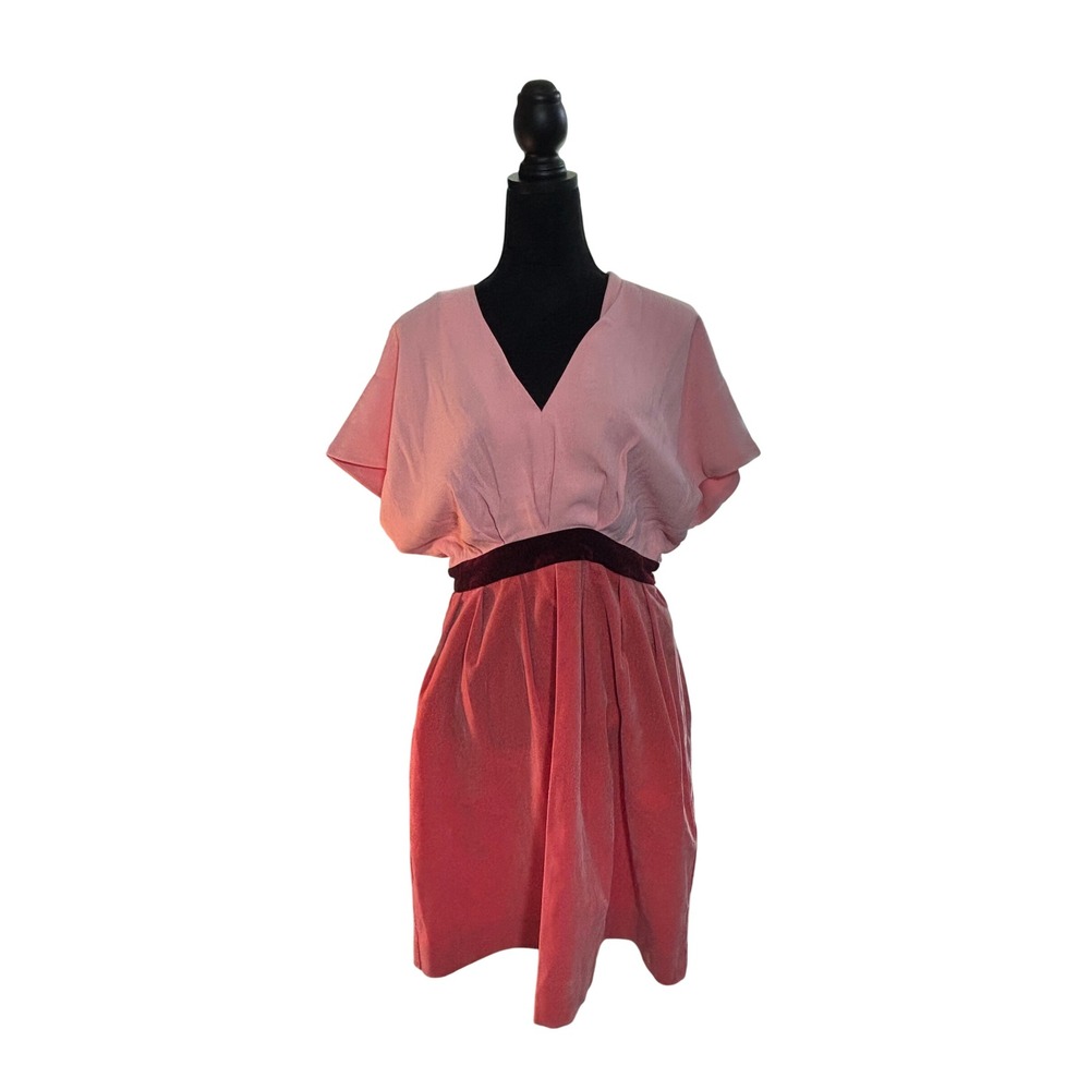 Pomander Place Pink Colorblock V-Neck Velvet Waist Mini Dress B1860 Womens L - Picture 3 of 16